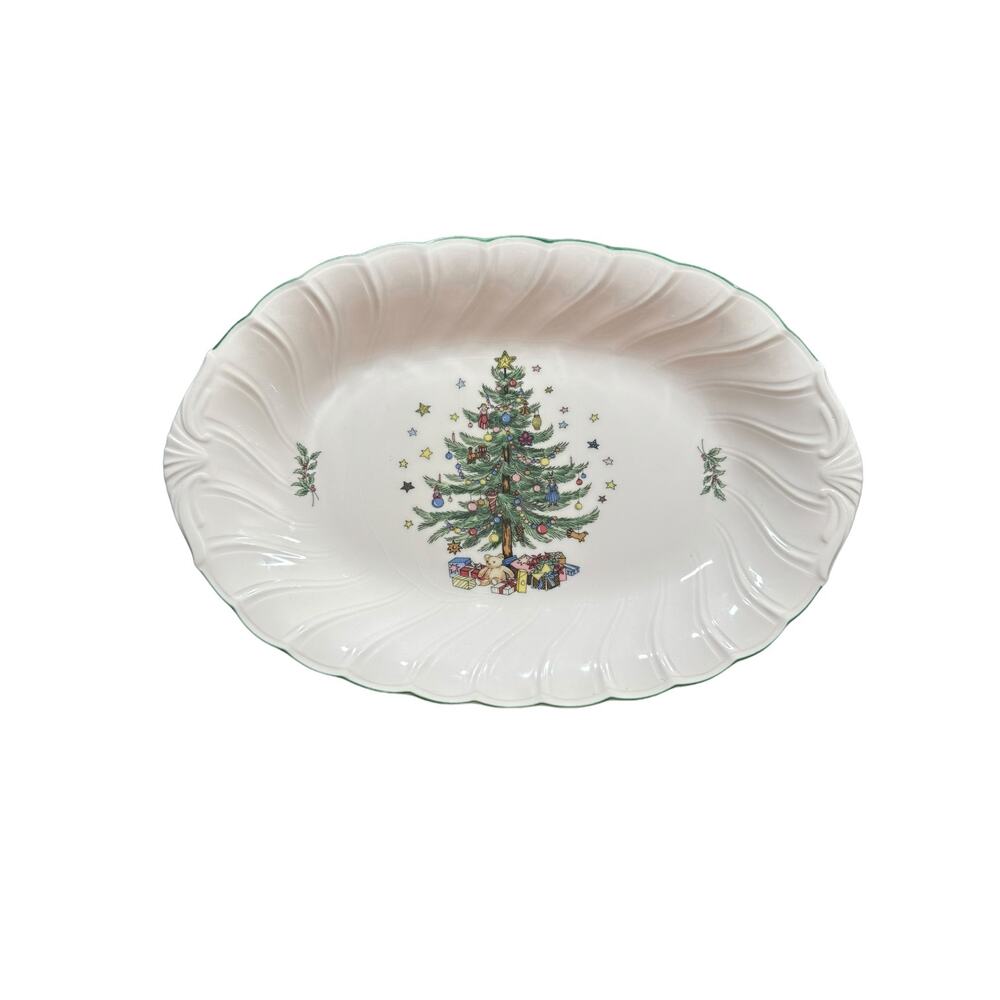Nikko Japan Oval Christmas Tree Deep Serving Platter
